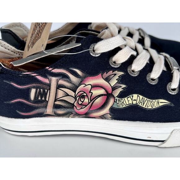 HARLEY-DAVIDSON D83605 Womens Rose & Dagger Canvas Low Tops Black Sz 9.5 NWT - Picture 8 of 12